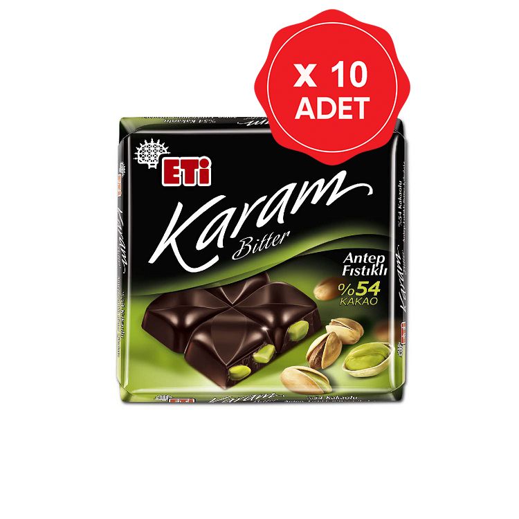 Eti Karam %54 Antep Fıstıklı Bitter Çikolata 60 Gr x 10 Adet