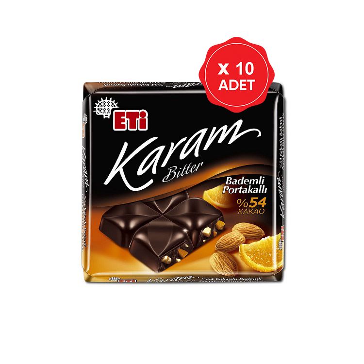 Eti Karam Bitter %54 Portakal Badem 60 Gr x 10 Adet