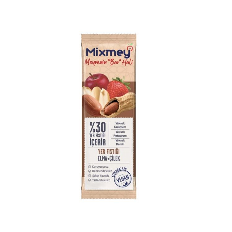 Mixmey Elmalı Çilekli Yer Fıstıklı Meyve Bar 25 Gr