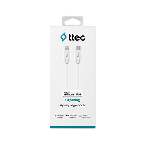 ttec Type-C Lightning MFi Apple Lisanslı Şarj Kablosu Beyaz (150 cm)